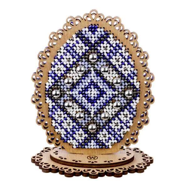 Bead Embroidery Kit on Wood &ndash; &ldquo;Easter Egg &ndash; Blue Pattern&rdquo; FLK-535