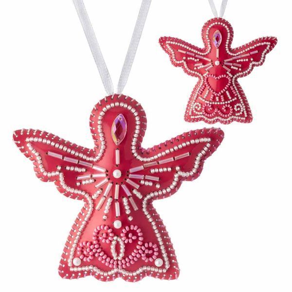 Faux Leather Bead Embroidery Kit &ndash; &ldquo;Angel Christmas Ornament&rdquo; (Double-Sided) FLBB-132 Coral