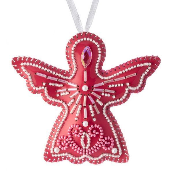 Faux Leather Bead Embroidery Kit &ndash; &ldquo;Angel Christmas Ornament&rdquo; (Double-Sided) FLBB-132 Coral
