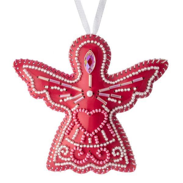 Faux Leather Bead Embroidery Kit &ndash; &ldquo;Angel Christmas Ornament&rdquo; (Double-Sided) FLBB-132 Coral