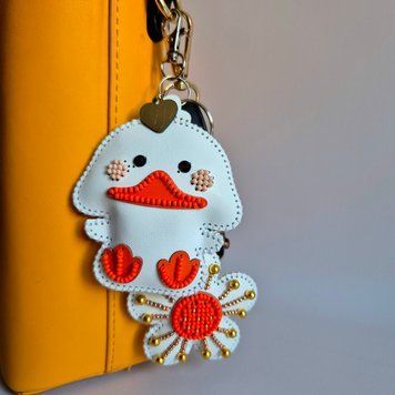 Faux Leather Bead Embroidery Kit &ndash; &ldquo;Bag Charm Duck With Flower&rdquo; FLBB-198