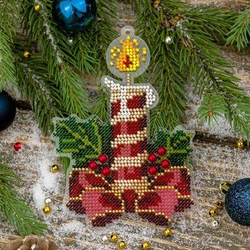 Bead Embroidery Kit (Plastic Base) &ndash; &ldquo;Christmas Ornament &ndash; Christmas Candle&rdquo; FLPL-050