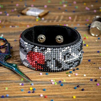 Faux Leather Bead Embroidery Kit &ndash; &ldquo;Bracelet&rdquo; (3 &times; 22 cm) FLBB-035 Black