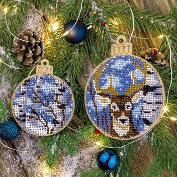 Wooden Bead Embroidery Kit &ndash; &ldquo;Christmas Ornament &ndash; Winter Forest&rdquo; (2 pcs) FLK-303