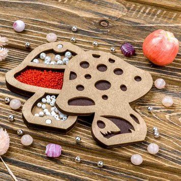 Wooden-Lid Bead Organizer &ndash; &ldquo;Toadstool&rdquo; FLZB-103