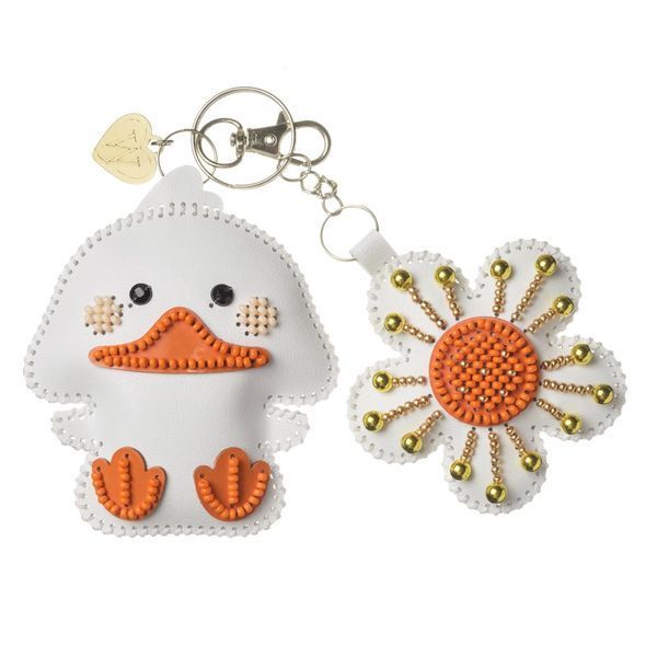 Faux Leather Bead Embroidery Kit &ndash; &ldquo;Bag Charm Duck With Flower&rdquo; FLBB-198