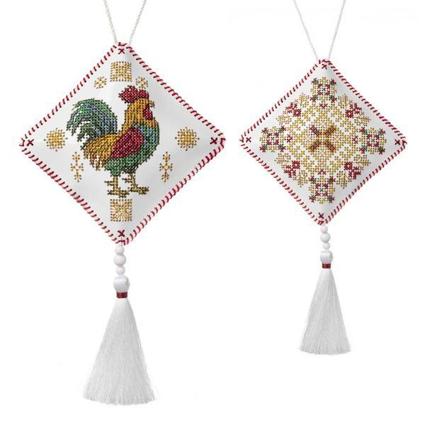 Faux Leather Cross-Stitch Kit &ndash; &ldquo;Folk Hanging Ornament Rooster&rdquo; FLHL-117