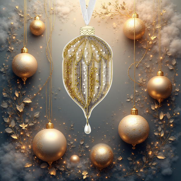 Plastic Cross-Stitch Kit &ndash; &ldquo;Christmas Ornament &ndash; Golden Acorn&rdquo; FLX-134