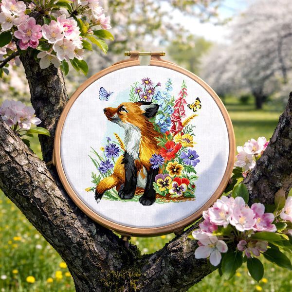 Cross-Stitch Pattern &ndash; "Fox in Flowers" WLP-095