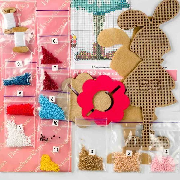 Wooden Bead Embroidery Kit &ndash; &ldquo;Girl Bunny&rdquo; FLK-253