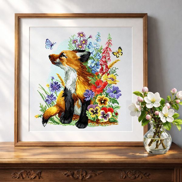 Cross-Stitch Pattern &ndash; "Fox in Flowers" WLP-095
