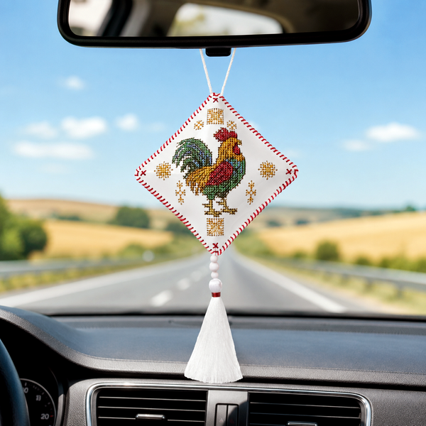 Faux Leather Cross-Stitch Kit &ndash; &ldquo;Folk Hanging Ornament Rooster&rdquo; FLHL-117