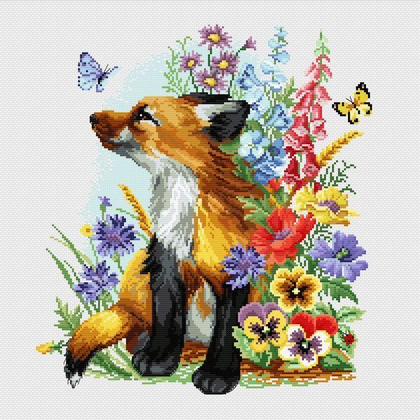 Cross-Stitch Pattern &ndash; "Fox in Flowers" WLP-095