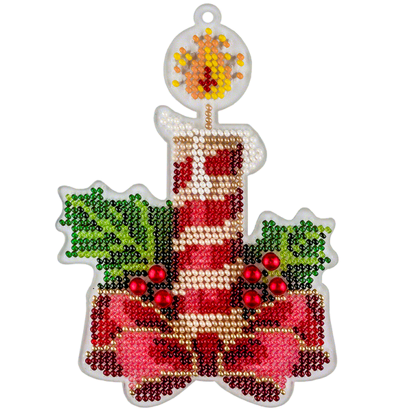 Bead Embroidery Kit (Plastic Base) &ndash; &ldquo;Christmas Ornament &ndash; Christmas Candle&rdquo; FLPL-050