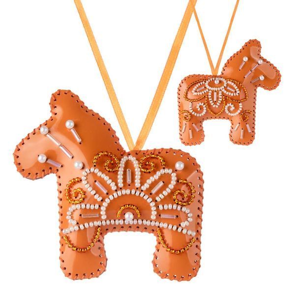 Faux Leather Bead Embroidery Kit &ndash; &ldquo;Horse Christmas Ornament&rdquo; (Double-Sided) FLBB-163 Orange