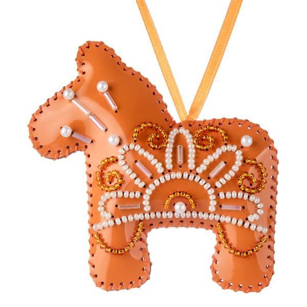 Faux Leather Bead Embroidery Kit &ndash; &ldquo;Horse Christmas Ornament&rdquo; (Double-Sided) FLBB-163 Orange