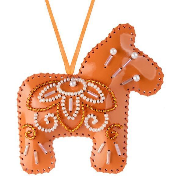 Faux Leather Bead Embroidery Kit &ndash; &ldquo;Horse Christmas Ornament&rdquo; (Double-Sided) FLBB-163 Orange