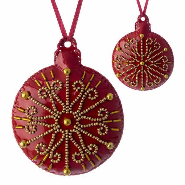 Faux Leather Bead Embroidery Kit &ndash; &ldquo;Bauble Christmas Ornament&rdquo; (Double-Sided) FLBB-133 Red