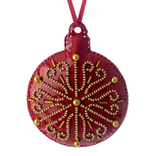 Faux Leather Bead Embroidery Kit &ndash; &ldquo;Bauble Christmas Ornament&rdquo; (Double-Sided) FLBB-133 Red