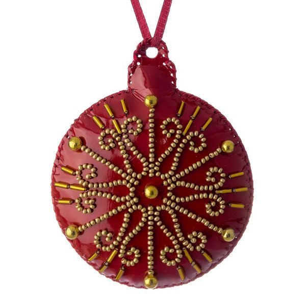 Faux Leather Bead Embroidery Kit &ndash; &ldquo;Bauble Christmas Ornament&rdquo; (Double-Sided) FLBB-133 Red