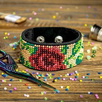 Faux Leather Bead Embroidery Kit &ndash; &ldquo;Bracelet&rdquo; (3 &times; 22 cm) FLBB-036 Black
