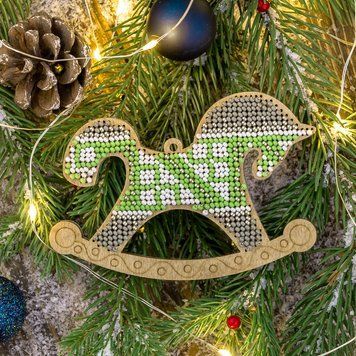 Wooden Bead Embroidery Kit &ndash; &ldquo;Christmas Ornament &ndash; Rocking Horse&rdquo; FLK-153