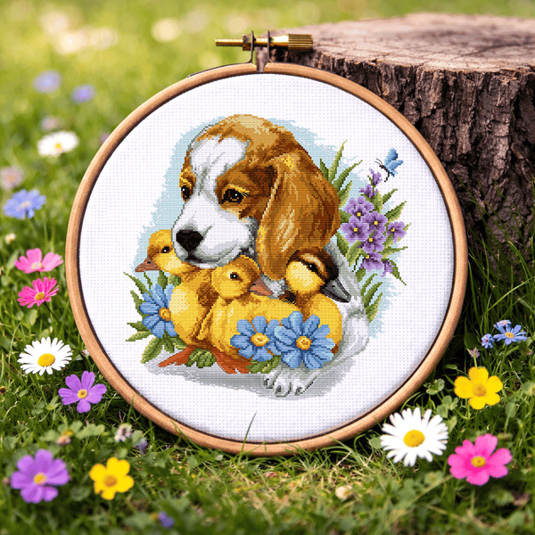 Cross-Stitch Pattern &ndash; "Puppy and Ducklings" WLP-096