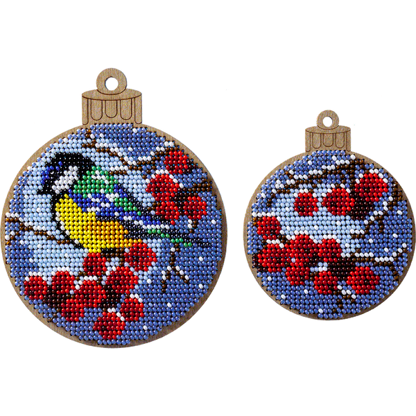Wooden Bead Embroidery Kit &ndash; &ldquo;Christmas Ornament &ndash; Winter Berry&rdquo; (2 pcs) FLK-304