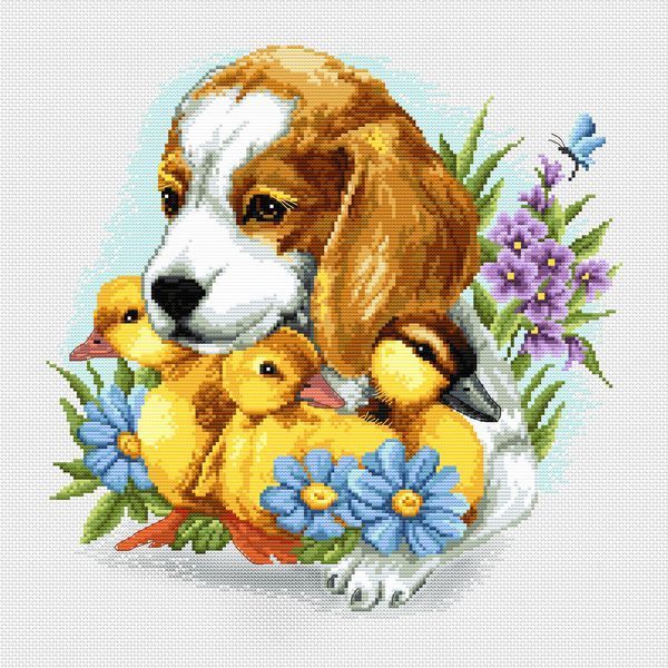 Cross-Stitch Pattern &ndash; "Puppy and Ducklings" WLP-096