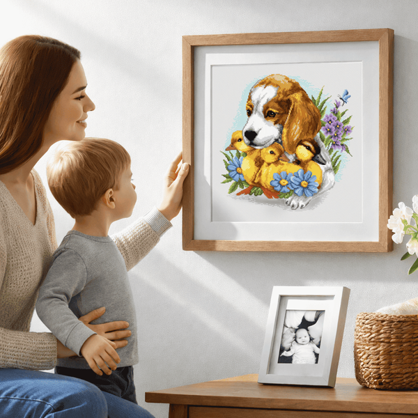 Cross-Stitch Pattern &ndash; "Puppy and Ducklings" WLP-096