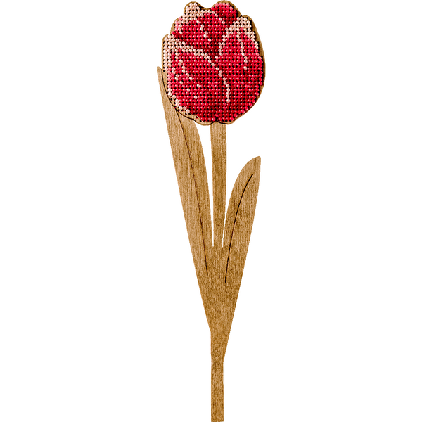 Wooden Bead Embroidery Kit &ndash; &ldquo;Pink Tulip&rdquo; FLK-203