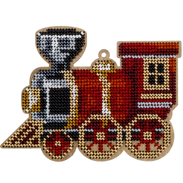 Wooden Bead Embroidery Kit &ndash; &ldquo;Christmas Ornament &ndash; Holiday Train&rdquo; FLK-385