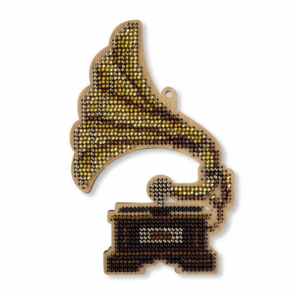 Wooden Bead Embroidery Kit &ndash; &ldquo;Christmas Ornament &ndash; Vintage Gramophone&rdquo; FLK-529