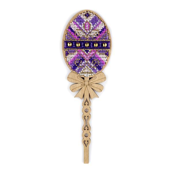 Wooden Bead Embroidery Topper &ndash; &ldquo;Purple Easter Egg&rdquo; FLK-537