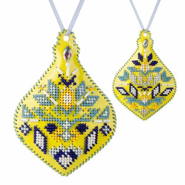 Faux Leather Bead Embroidery Kit &ndash; &ldquo;Icicle Christmas Ornament&rdquo; (Double-Sided) FLBB-164 Yellow