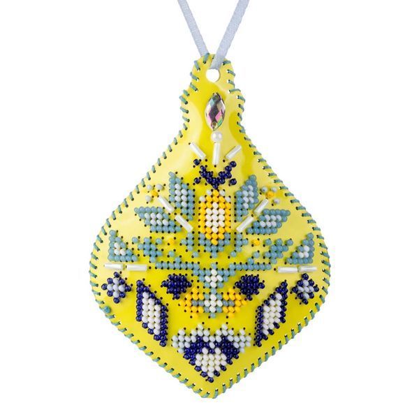 Faux Leather Bead Embroidery Kit &ndash; &ldquo;Icicle Christmas Ornament&rdquo; (Double-Sided) FLBB-164 Yellow