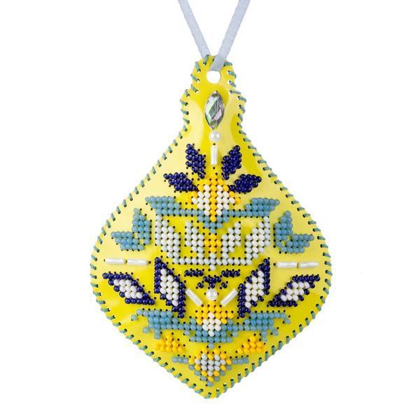 Faux Leather Bead Embroidery Kit &ndash; &ldquo;Icicle Christmas Ornament&rdquo; (Double-Sided) FLBB-164 Yellow