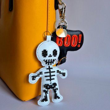 Faux Leather Bead Embroidery Kit &ndash; &ldquo;Bag Charm White Skeleton&rdquo; FLBB-200