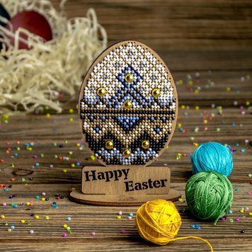 Wooden Bead Embroidery Kit &ndash; &ldquo;Easter Egg &ndash; Happy Easter&rdquo; FLK-436