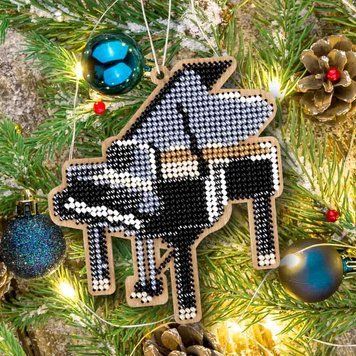 Wooden Bead Embroidery Kit &ndash; &ldquo;Christmas Ornament &ndash; Grand Piano&rdquo; FLK-530