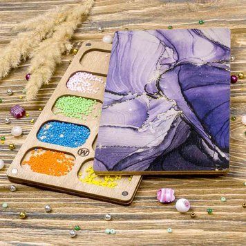 Bead Organizer With Wooden Lid &ndash; &ldquo;Purple Petals, Rectangular&rdquo; FLZB-210