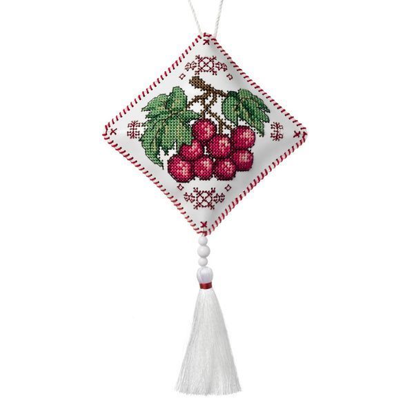 Faux Leather Cross-Stitch Kit &ndash; &ldquo;Folk Hanging Ornament Guelder Rose&rdquo; FLHL-119