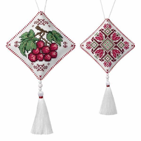 Faux Leather Cross-Stitch Kit &ndash; &ldquo;Folk Hanging Ornament Guelder Rose&rdquo; FLHL-119