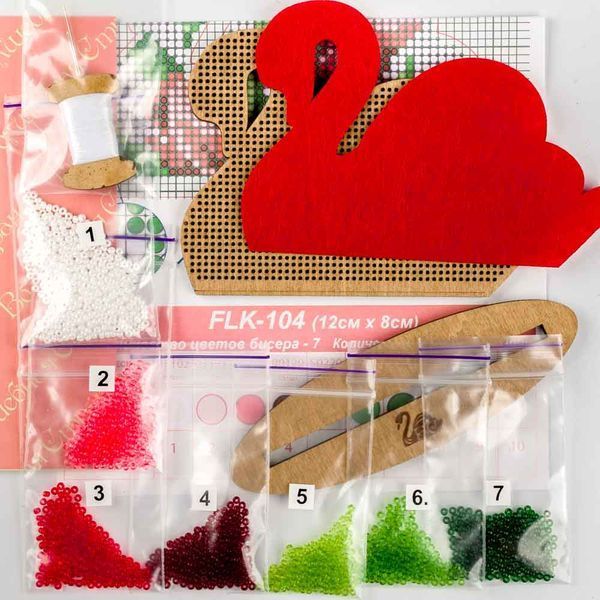 Wooden Bead Embroidery Kit &ndash; &ldquo;Swan&rdquo; FLK-104