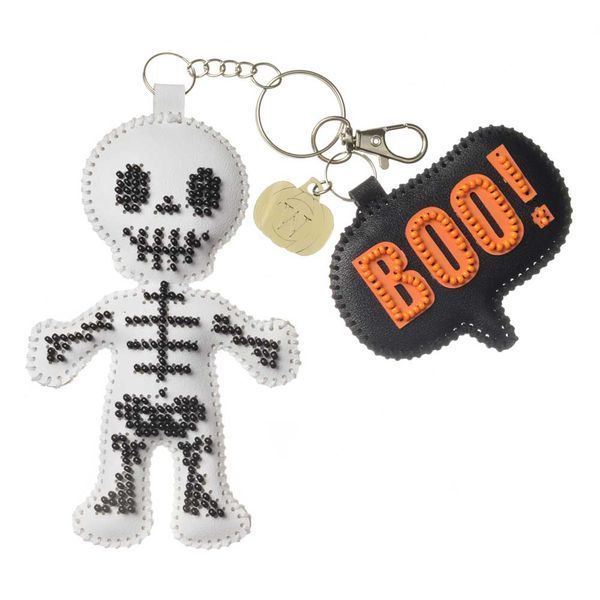 Faux Leather Bead Embroidery Kit &ndash; &ldquo;Bag Charm White Skeleton&rdquo; FLBB-200
