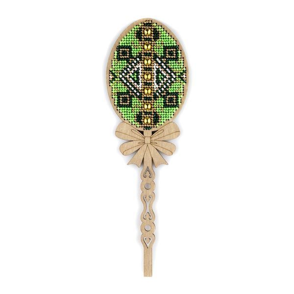 Wooden Bead Embroidery Topper &ndash; &ldquo;Green Easter Egg&rdquo; FLK-538