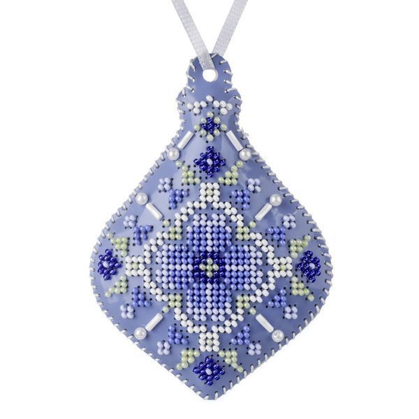 Faux Leather Bead Embroidery Kit &ndash; &ldquo;Icicle Christmas Ornament&rdquo; (Double-Sided) FLBB-165 Light Blue