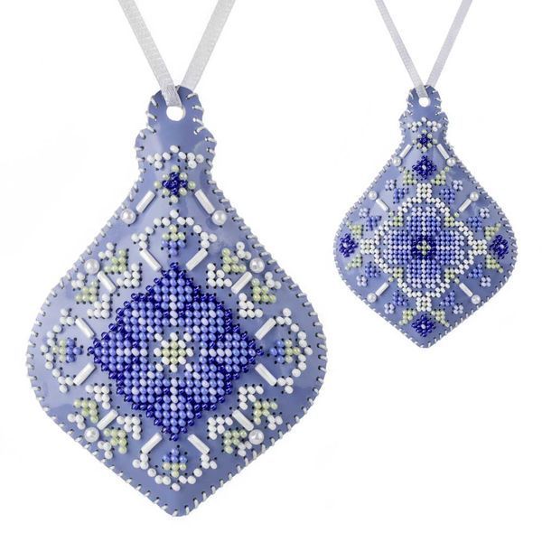 Faux Leather Bead Embroidery Kit &ndash; &ldquo;Icicle Christmas Ornament&rdquo; (Double-Sided) FLBB-165 Light Blue