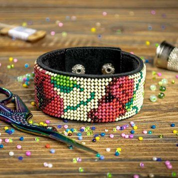 Faux Leather Bead Embroidery Kit &ndash; &ldquo;Bracelet&rdquo; (3 &times; 22 cm) FLBB-038 Black