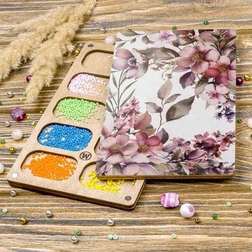 Bead Organizer With Wooden Lid &ndash; &ldquo;Flowers, Rectangular&rdquo; FLZB-211